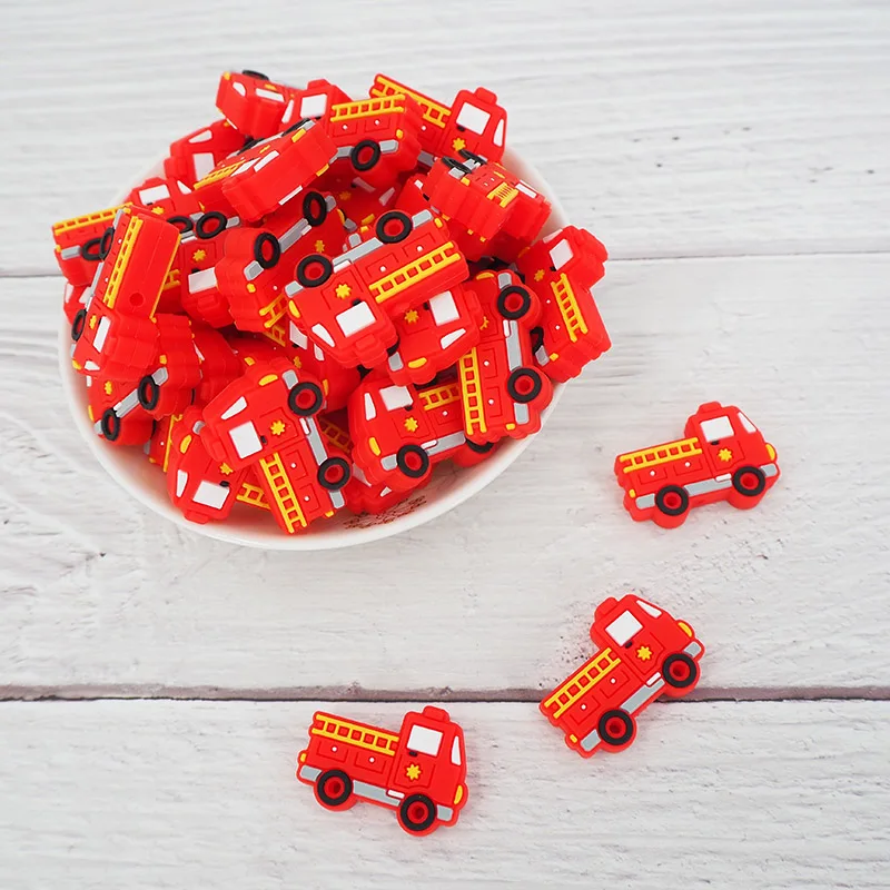 

Chenkai 50PCS Fire Truck Shape Baby Silicone Beads DIY Infant Pacifier Dummy Nursing Teether Sensory Toys Accessories Food Grade