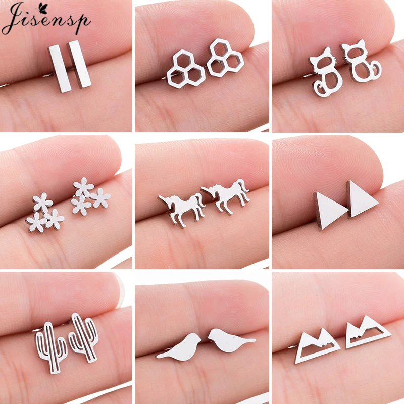 Cartoon Geometric Stud Earrings Small Cactus Triangle Earring for Girls Stainless Steel Christmas Jewelry Women pendientes