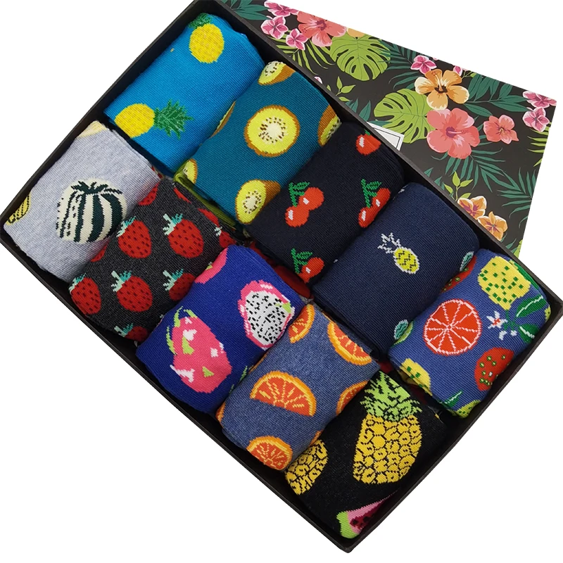 

10 Pairs/Pack Men Women Fashion Colorful Funny Novelty Casual Combed Cotton Crew Socks Fruit Pattern Art Fun Happy socks Gift