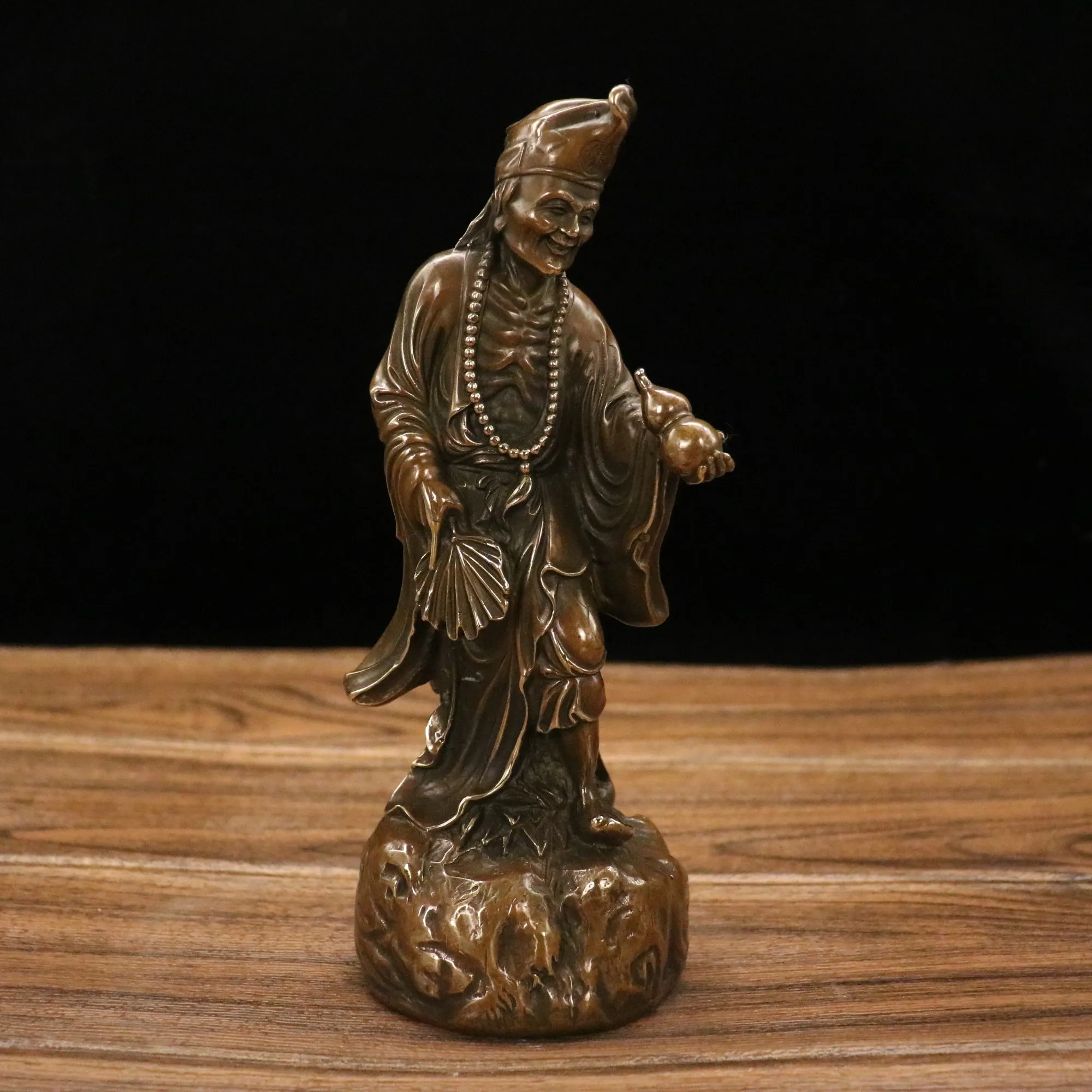 9"Tibetan Temple Collection Old Brasse Monk Living Buddha Help the world Standing Buddha Worship Hall Town house Exorcism view 2