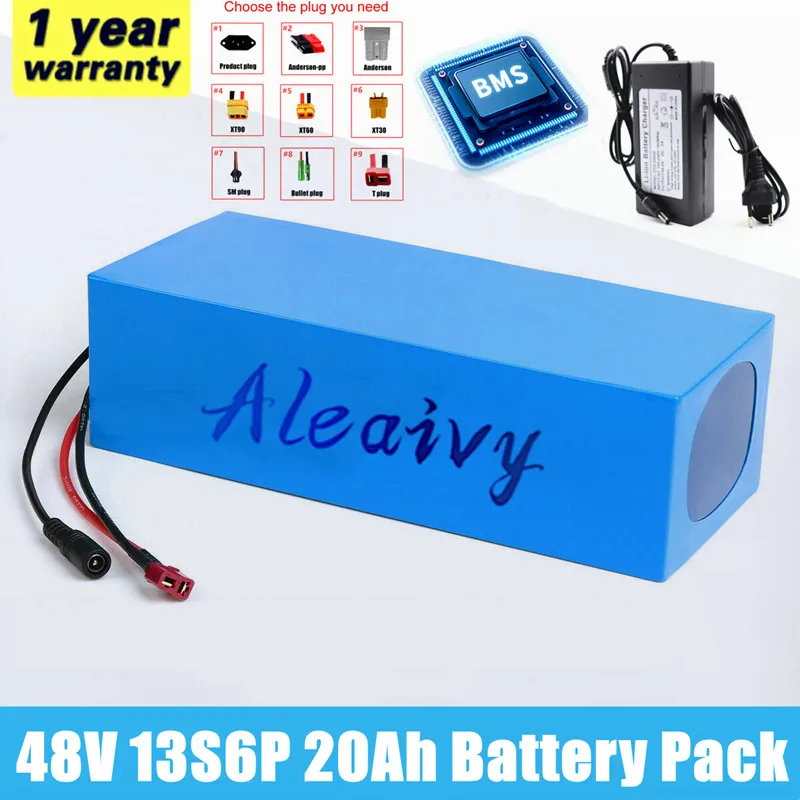 Aleaivy 48V 20AH High Power 1000W lithium Battery Pack for 54.6v 750W 1000W BAFANG Kit built-in 20A BMS With 2A Charger