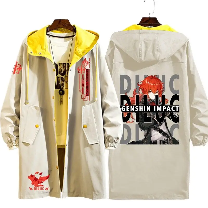 Genshin Impact Cosplay Costume Diluc Ragnvindr Windbreaker jacket coat Game Diluc clothes Unisex Hoodie Hooded Sweatshirt Tops