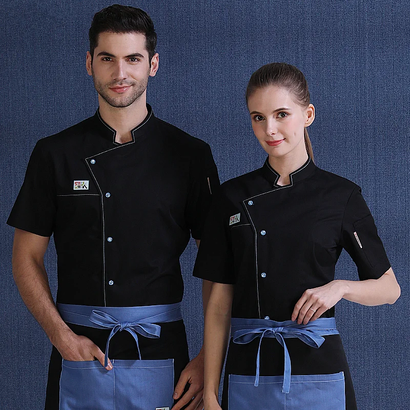 New chef uniform unisex chef clothes bakery restaurant kitchen work clothes short sleeve waitress catering chef coat