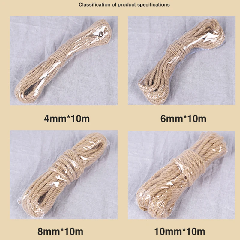 10M Natural Jute Rope Twine Rope Hemp Twisted Cord Macrame String DIY Craft Handmade Decoration Pet Scratching 4mm-12mm