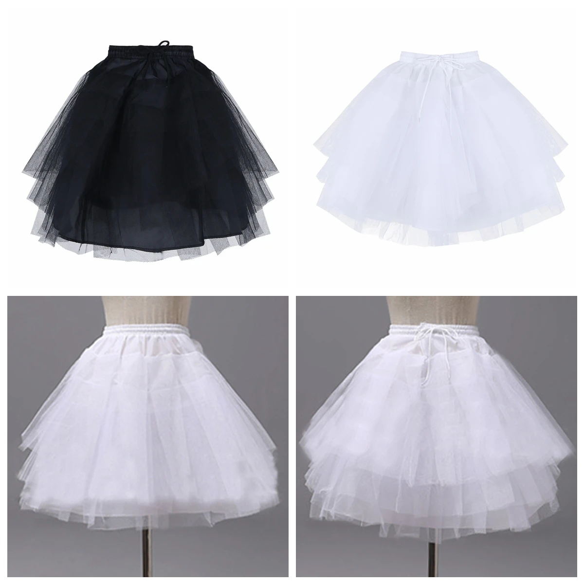 Kids Girls 3 Layers Net A-line Petticoat Underskirt Crinoline Slip for Birthday Wedding Prom Party Princess Flower Girl Dresses