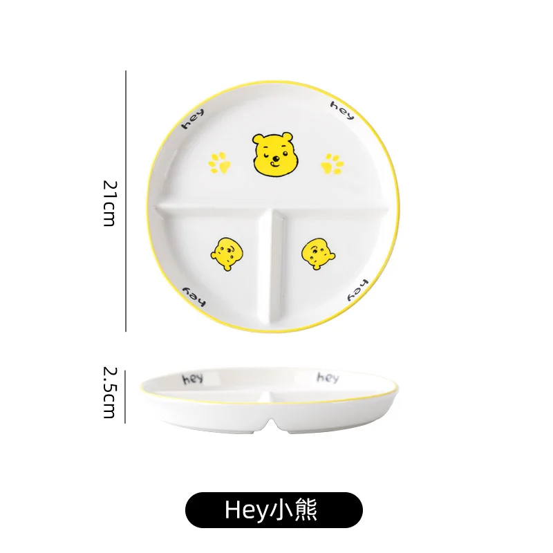 Kids Plate Cute Ceramic Divide Dinnerware Cartoon Winnie The Pooh Dinosaur Dividing Plate Kawaii Snack Plates Tableware