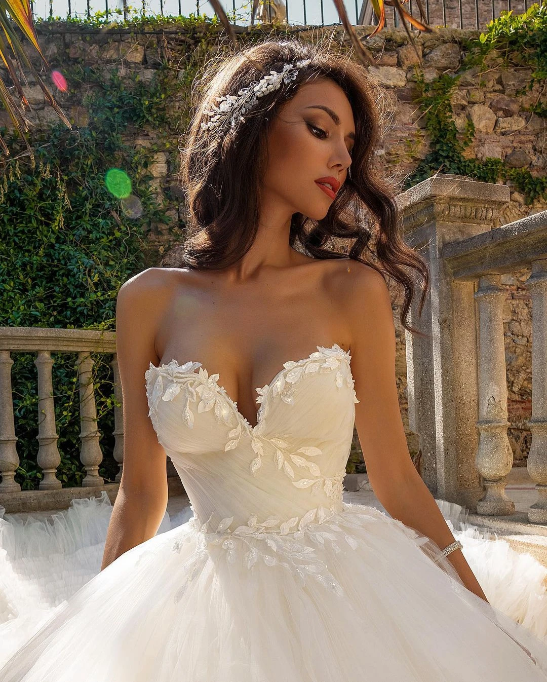 Glamorous-vestidos de novia de tul con escote corazón, sin tirantes, de cintura alta, apliques de lentejuelas, en capas, blanco puro, Tallas grandes