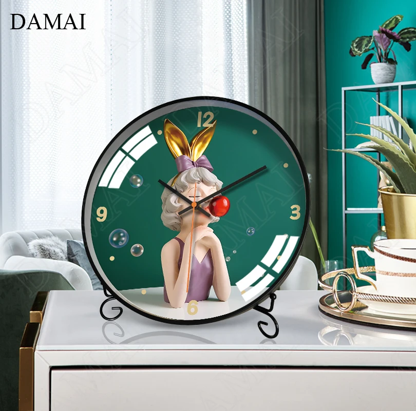 

Creative Cartoon Girl Desktop Clocks Nordic Fashion Bedroom Decorative Ornaments Living Room Desktop Clock for Table Home Decor