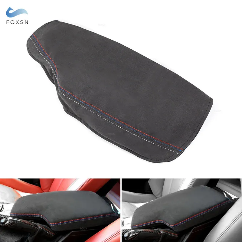 LHD For BMW 3 Series F30 2013 - 2018 Suede Leather red blue gray line Center Console Armrest Box Cover Inner Accessories Trim