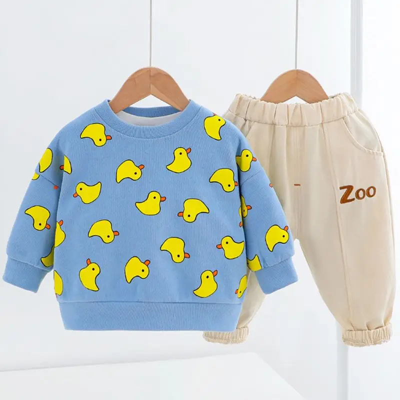 2021 Autumn Girls Boys Clothing Set Toddler Cartoon Bear Cotton Pullover Blouse + Pants 2 PCs Suit For Kids 1 2 3 4 Years