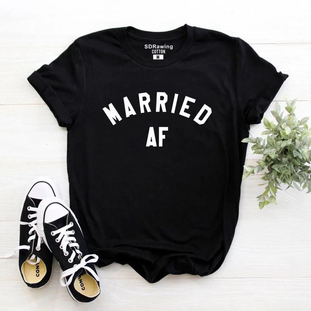 

Married AF T-Shirt Just Married Shirt Wifey Hubby Marriage Wedding Hipster Top Honeymoon Gift Lounge Cute Top Tshirt Men Women