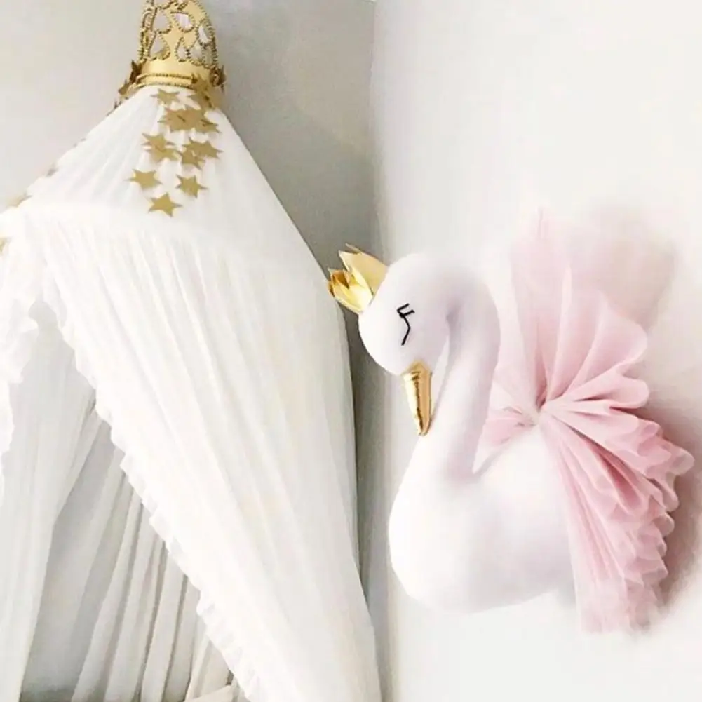 Lovely 3D Crown Swan Wall Art Hanging Plush Stuffed Doll Golden Crown Elegant Kids Girl Bedroom Decor Soft and Safe