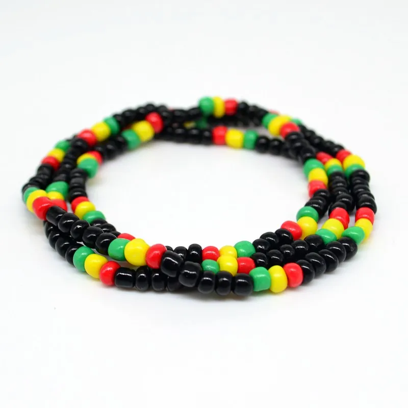 Rasta Reggae Punk Hiphop Glass Seed Beads Necklace and Bracelet Jewelry Set Elastic Stretch Necklaces Fashion Jewelry