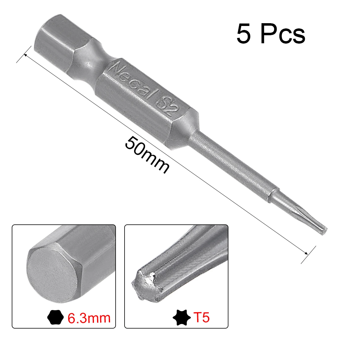 Uxcell 5 개 1/4 "육각 생크 T5 마그네틱 Torx 스크루 드라이버 비트 50mm 길이