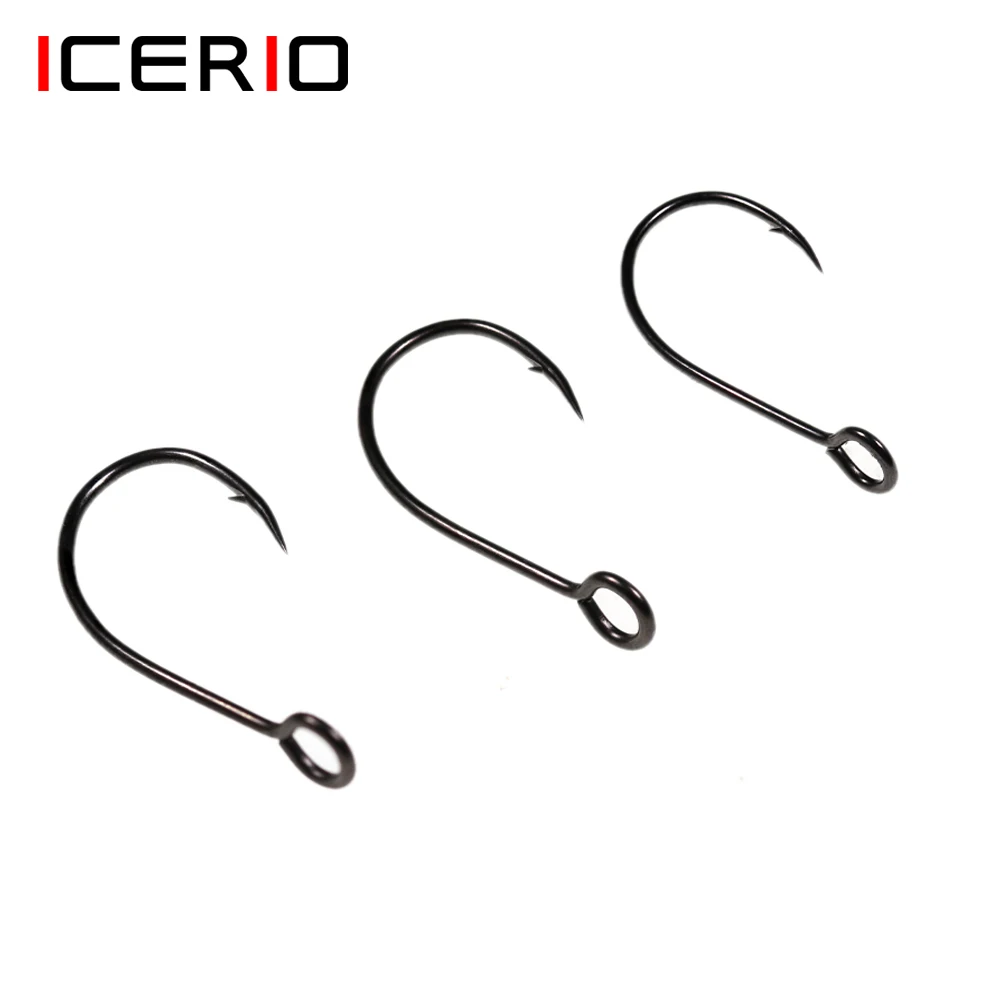 

ICERIO100PCS Big Eye High-carbon Steel Barbed Lure Hooks Black Nickel Finished Fly Fishing Hook