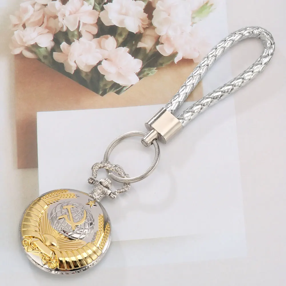 Exquisite Pattern Case Creative Fashion Pocket Watch with Leather Rope Keychain Gifts for Family Friend