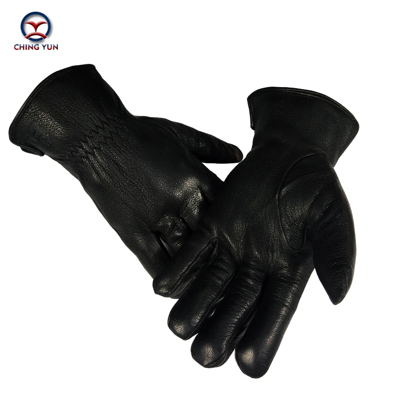 

CHINGYUN2020new Hot Sale high quality leather real wool men's black gloves Winter Super Warm Soft fashion Wool Drawstring Gloves