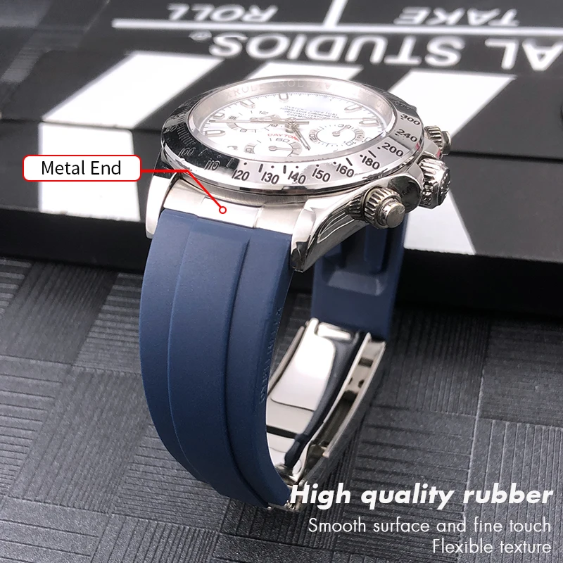 Metal Curved End 20mm 21mm Rubber Silicone Watchband Fit for Rolex Submariner Yacht Master GMT Hulk Daytona Sport Watch Strap