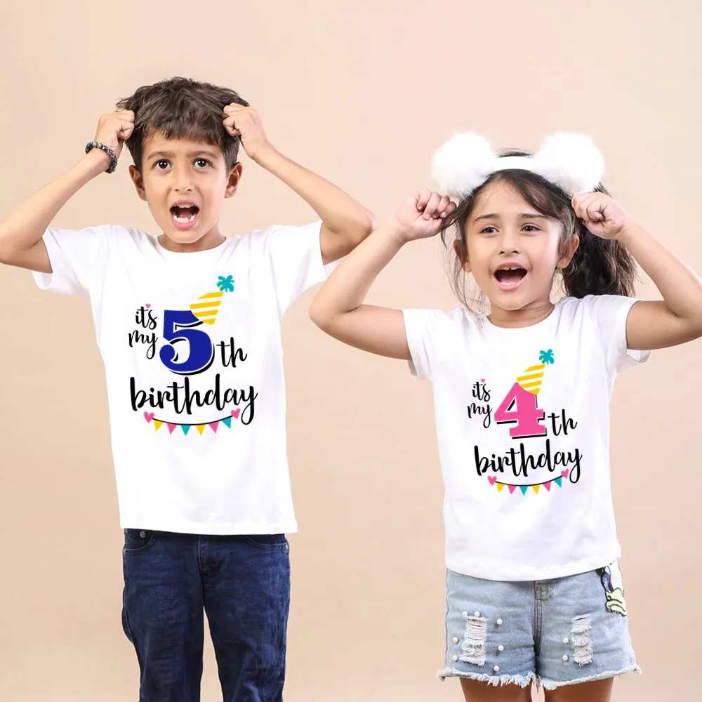 

Kids Boys Girls Summer Birthday 1 2 3 4 5 6 7 8 9 T-shirts Short Sleeved White T Shirt Children Party Clothing Tees Tops