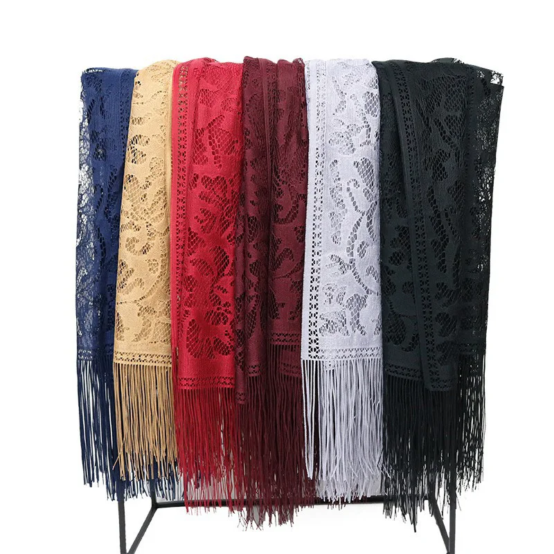 180*90cm 2023 New Hollow Tassel Scarf Shawl From Indian Bandana Lace carves and Wraps Foulards Sjaal Muslim Hijab