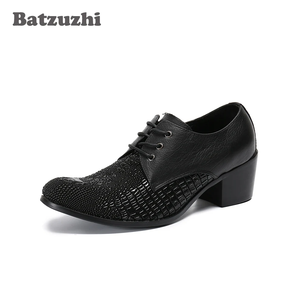 

Batzuzhi 6.5cm High Heels Men Shoes Pointed Toe Black Leather Dress Shoes Business, Party and Wedding Zapatos Hombre, Big Sizes