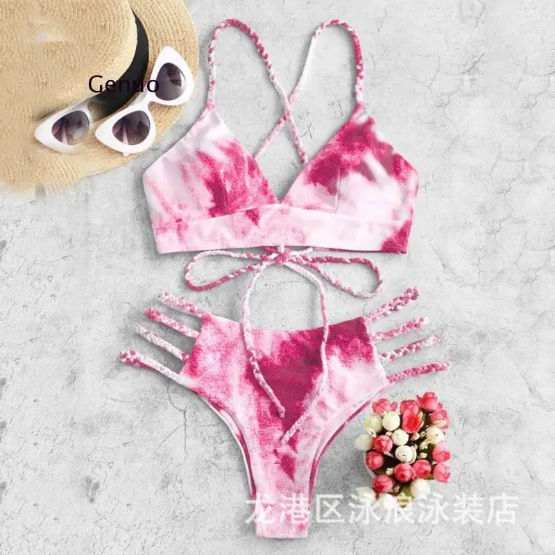 Women Swimsuit 2021 Push Up Swimsuit Print Bikini Sets Swimming Suit Tye Die Bathing Suit Solid Bikini Swimwear Women