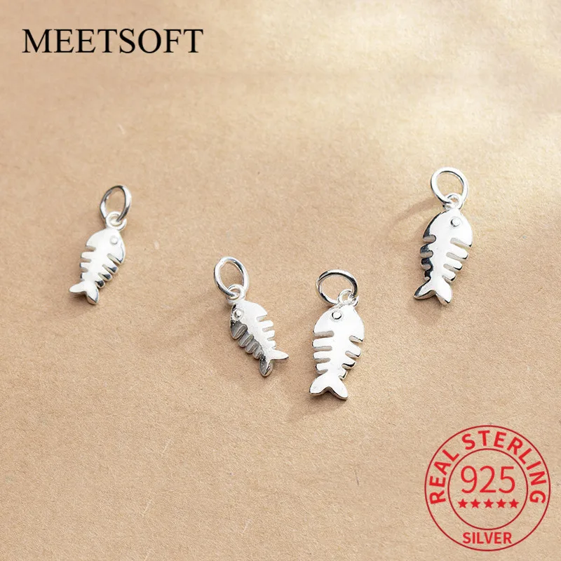 MEETSOFT 925 Silver Vintage Fish Bone Charms Personality DIY Necklace Decoration Making Finding Handmade Jewelry Accessories