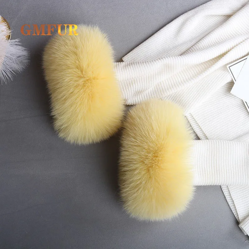 Women Luxury 100% Real Fox Fur Cuffs Genuine Ladies Bracelet Warmth Fashion Natural Fluffy Arm Sleeves Ladies Cute Wristband