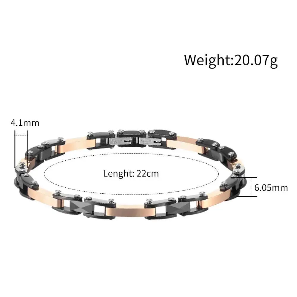 Moocare Plated Rose Gold and Black Ceramic Bracelet Stainless Steel Elegant Female Male Hand Wrist Chain Charm Jewelry