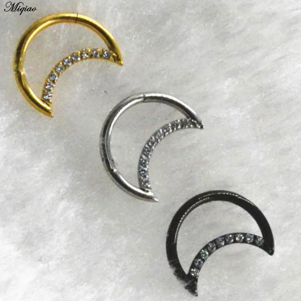 Miqiao 1pc Ear Bone Nail Earring Nasal Septum Earrings 16G Titanium Steel Moon Nose Nail Nose Ring Closed Ring Jewelry