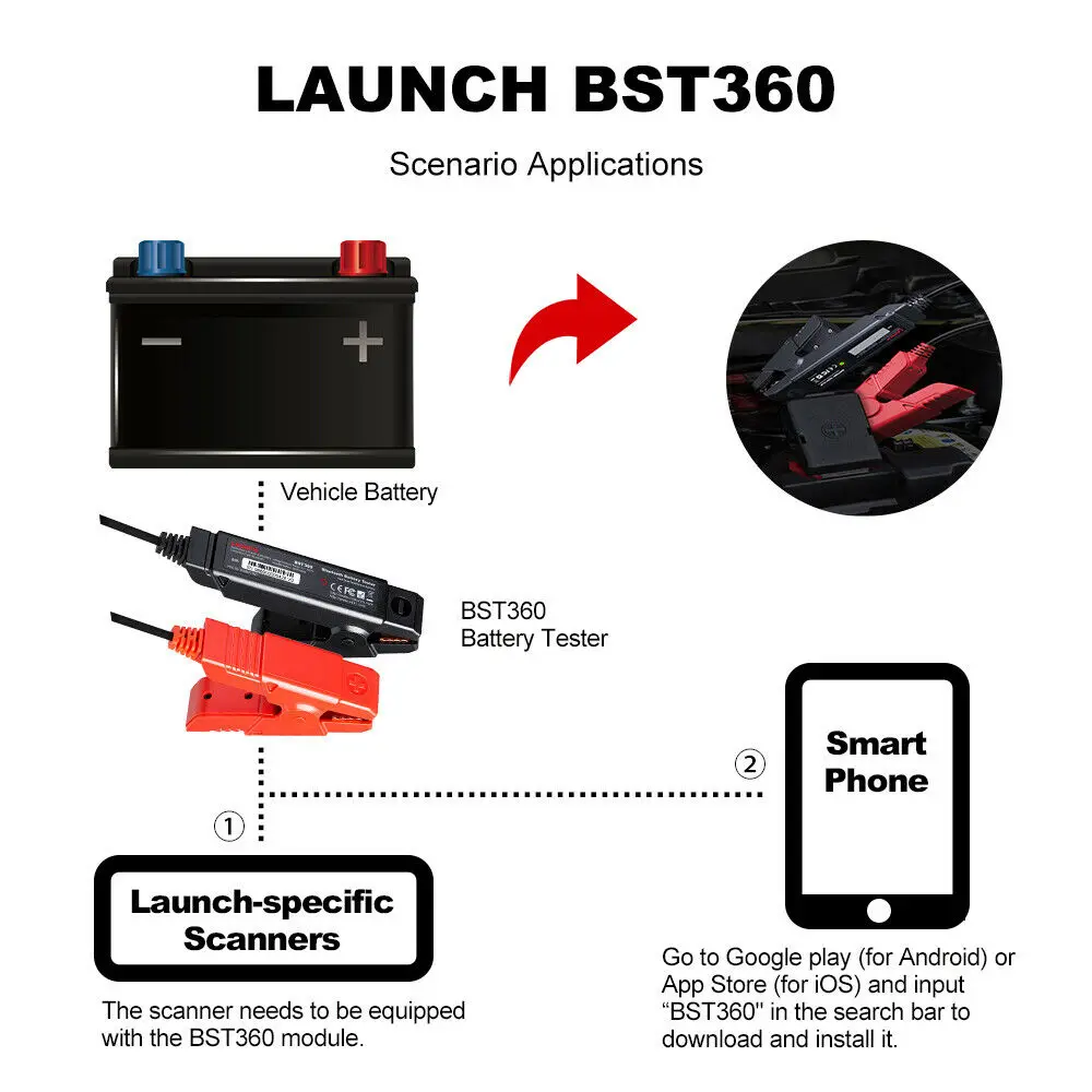 LAUNCH X431 BST360 Car Battery Tester Clip Analyzer 12V Voltage Battery Charging automotive scanner for X431 PROS V Bluetooth