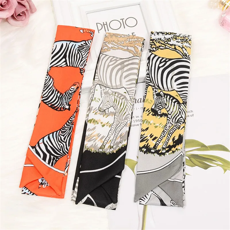 Zebra Print Skinny Bag Scarf 2023 Design Women Silk Scarf Female Headband Fashion Neckerchief Head Scarf Scarves & Wraps