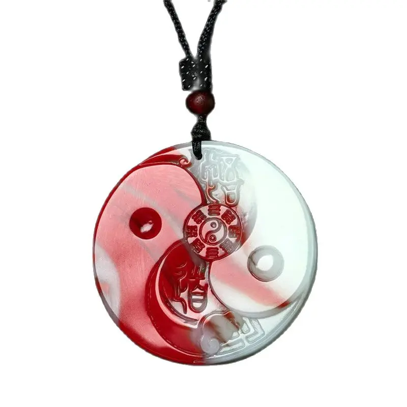 China Hand Carved Red White Jade Gobi Natural Jade Fengshui Safety Pendant Necklace