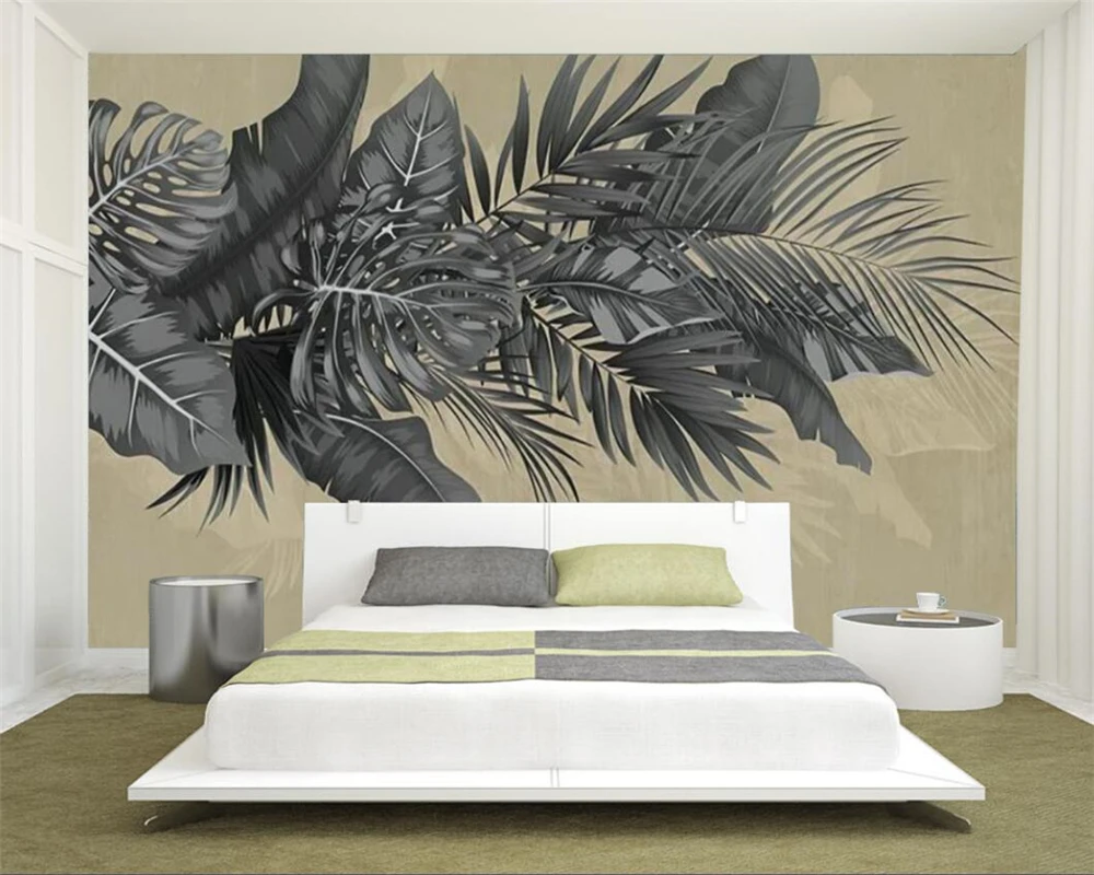 custom wallpaper mural tapestry hand-painted Nordic tropical plant leaves retro Bedroom living room background wall 3d wallpaper