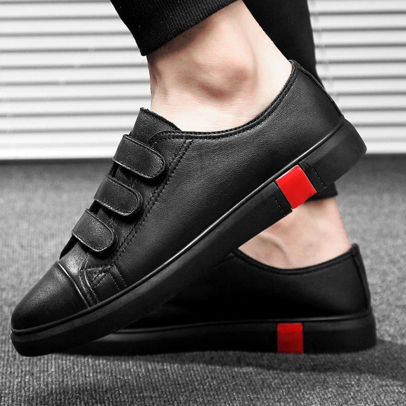 Leather Casual Shoes Men Classic Paste Lace Up Flats Male Black Comfortable Fashion Walking Sneakers Men Breathable Flats Shoes