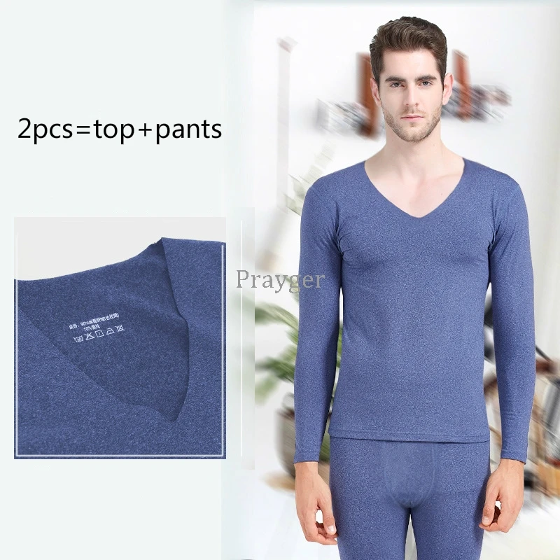 Men Long Jhons Winter Thermal Underwear Tops Buttoms Invisible Clothes Warm Body Sleeves Sets Big Waist 4XL