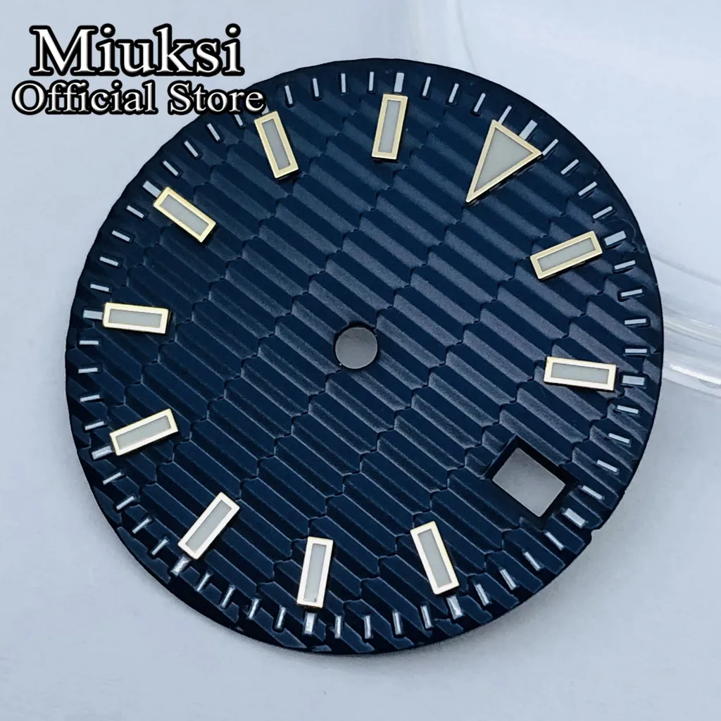 Miuksi 29mm black white gold dial luminous watch dial fit NH35 movement