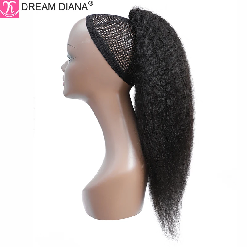 DreamDiana Remy Brazilian Kinky Straight Ponytail 100% Human Hair Clip In Hair Extensions Ombre Hair Drawstring Ombre Ponytail