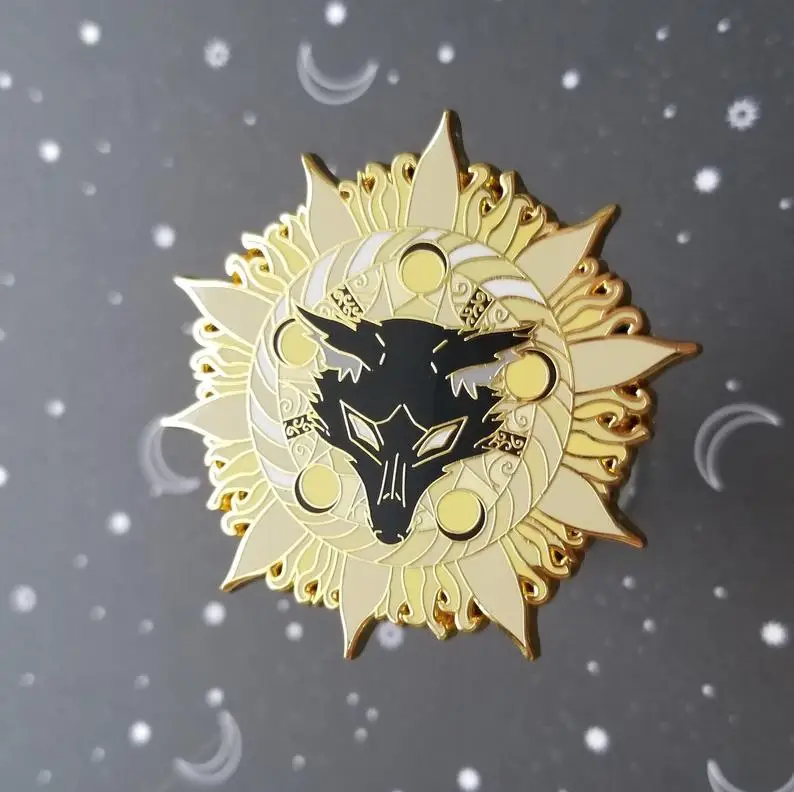 Gorgeous Sun Crown Wolf Pin Dark Romance Brooch ''Stand amongst the Stars, you may escape the Garden, but never the Night!