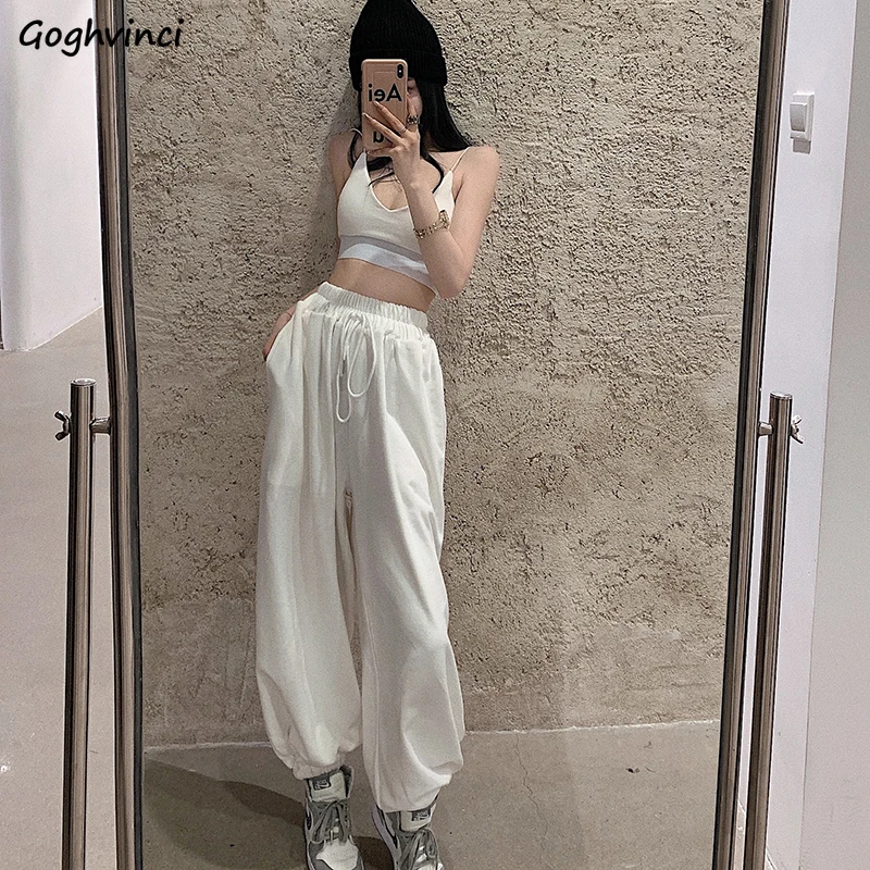 

Women Casual Pants Solid Elastic Waist Baggy Boyfriend High Street Hip Hop Soft Pockets Harajuku Fashion Popular Females Spring