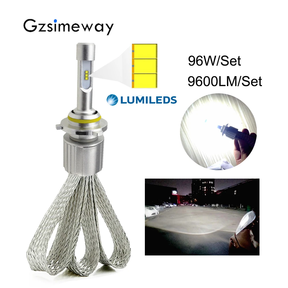 Gzsimeway H7 led lamp H11 H1 H3 9005 880 H8 9012 H4 Hi/Lo led Headlight H9 881 Bulbs ZES chip 6000K HB3 Auto Headlamp Car Lights