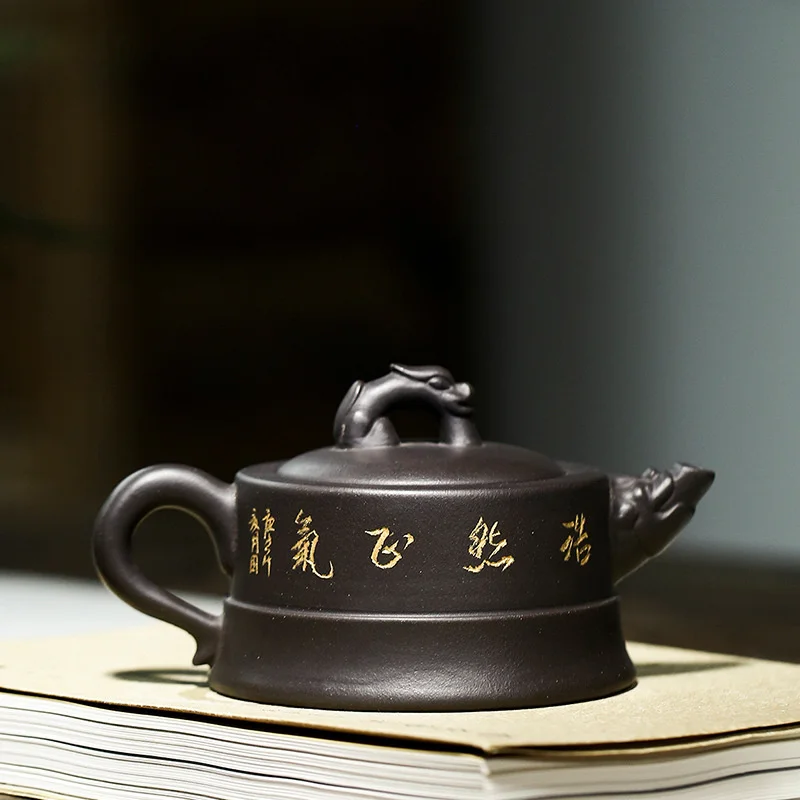 225ml Yixing Raw Ore Ugin Mud Purple Clay Pot Handmade Lettering Household Teapot Puer Kung Fu Tea Set Tea Ceremony Accessories