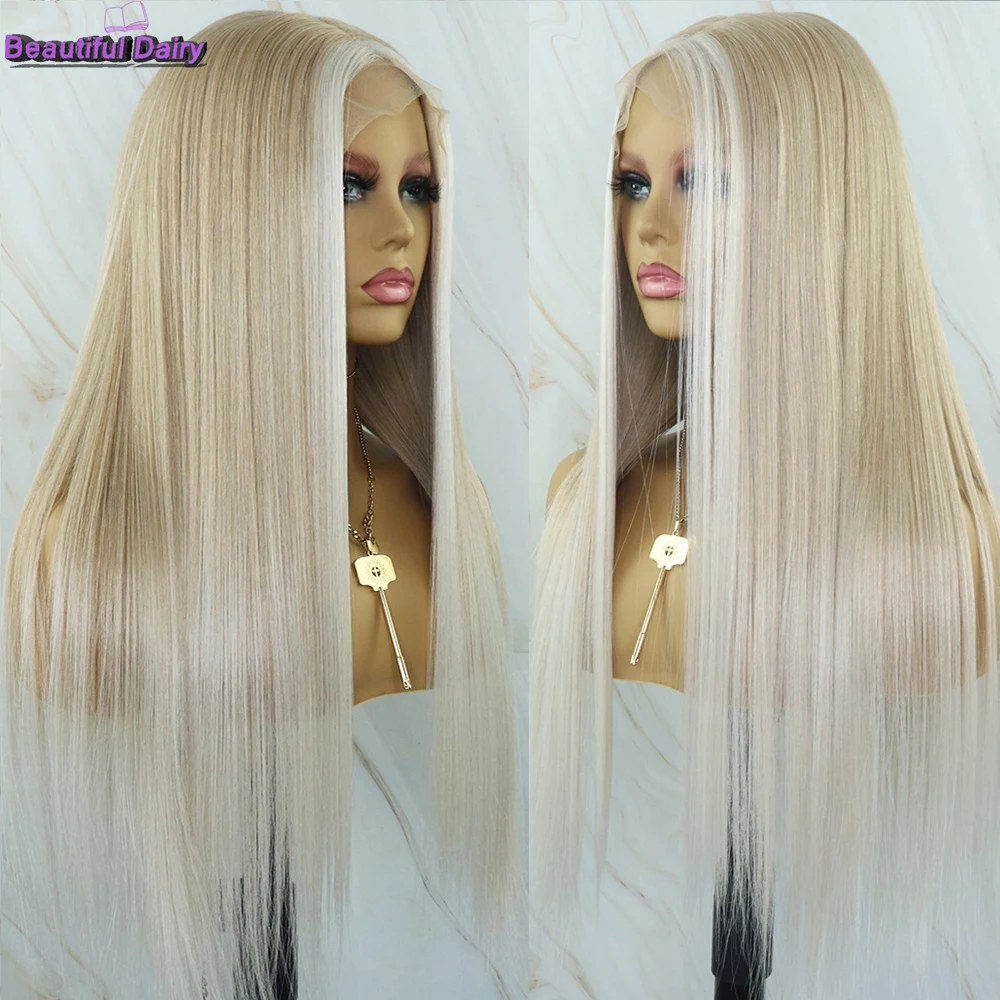 Schöne Tagebuch 13x4 Blonde Perücke Spitze Vor Hitze Beständig Gerade Synthetische Spitze Vorne Perücke Glueless Ombre Perücken Für frauen