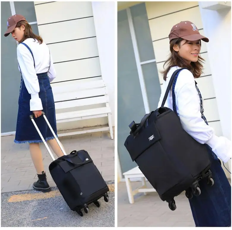 Women  Oxford Rolling Luggage Backpack bag with wheels wheeled Backpacks travel Bags on wheels Women Luggage Travel Trolley Bags