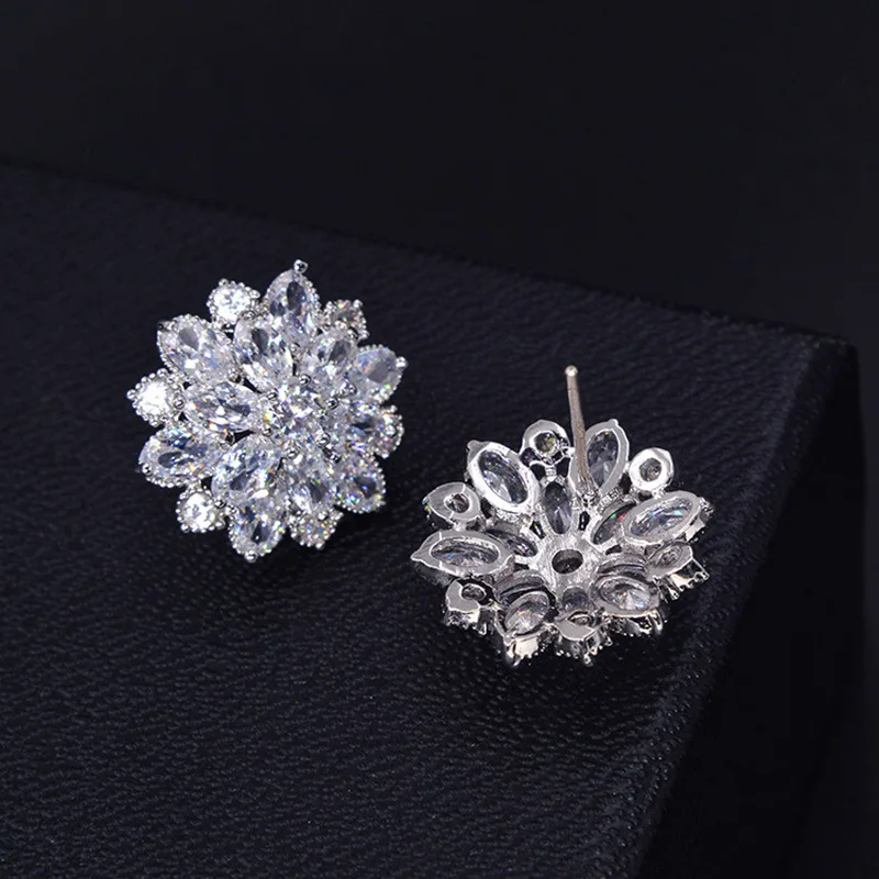 Big Flower Lab Diamond Stud Earring Real 925 sterling silver Engagement Wedding Earrings for Women Bridal Party Jewelry Gift