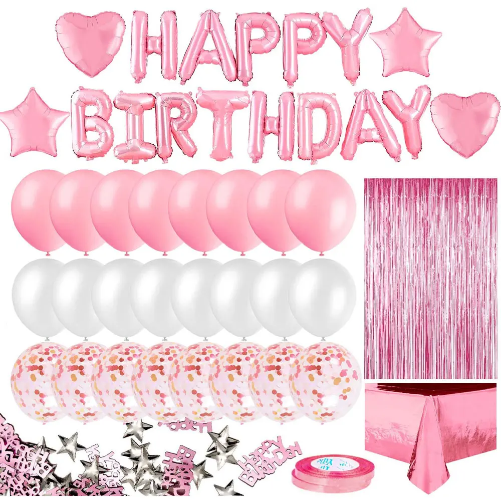 

Prop Table Centerpiece Event Set Wall Supplies Balloon Ballon Happy Banner Latex Shower Baby Girl Pink Birthday Party Decoration