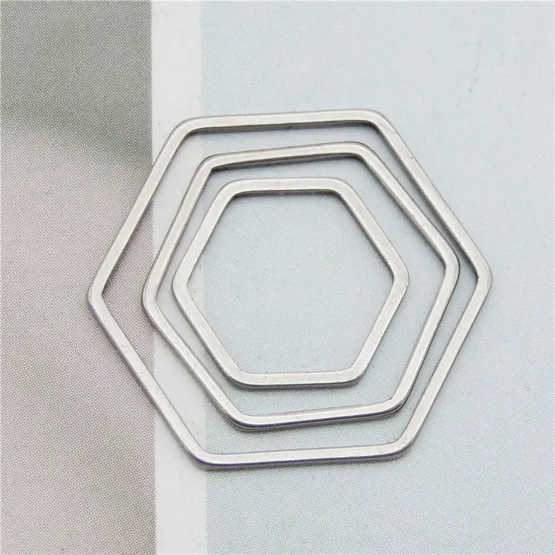 Julie Wang 12PCS Hollow Hexagon Charms Stainless Steel Geometric Pendants Bracelet Jewelry Making Accessory