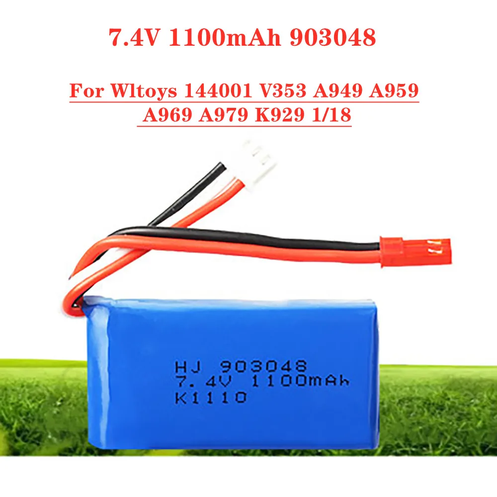 

High-Rate 7.4v 1100mah 903048 Lipo Battery For Wltoys 144001 V353 A949 A959 A969 A979 K929 1/18 Rc Car Spare Parts 7.4V Battery