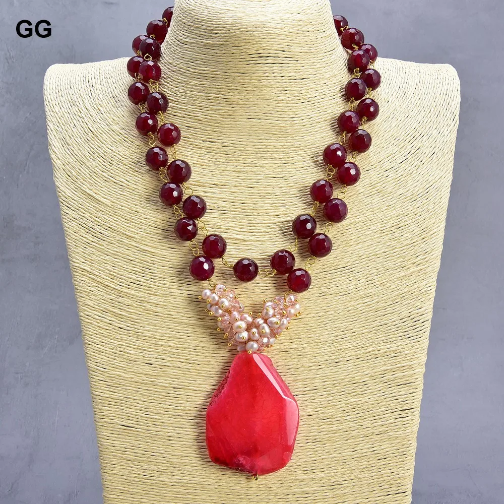 

GuaiGuai Jewelry 19-20" Natural 12mm Rose Round Agate pink pearl Crystal Nugget Agate Necklace lady Jewelry
