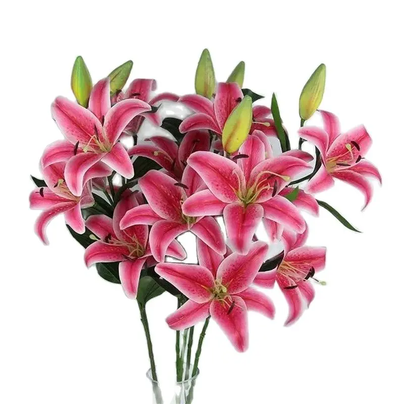 

7Pcs Fake Long Stem Latex Lily (3 heads/piece) 39.37" Lenhth Simulation Real Touch Lily for Wedding Home Artificial Flower